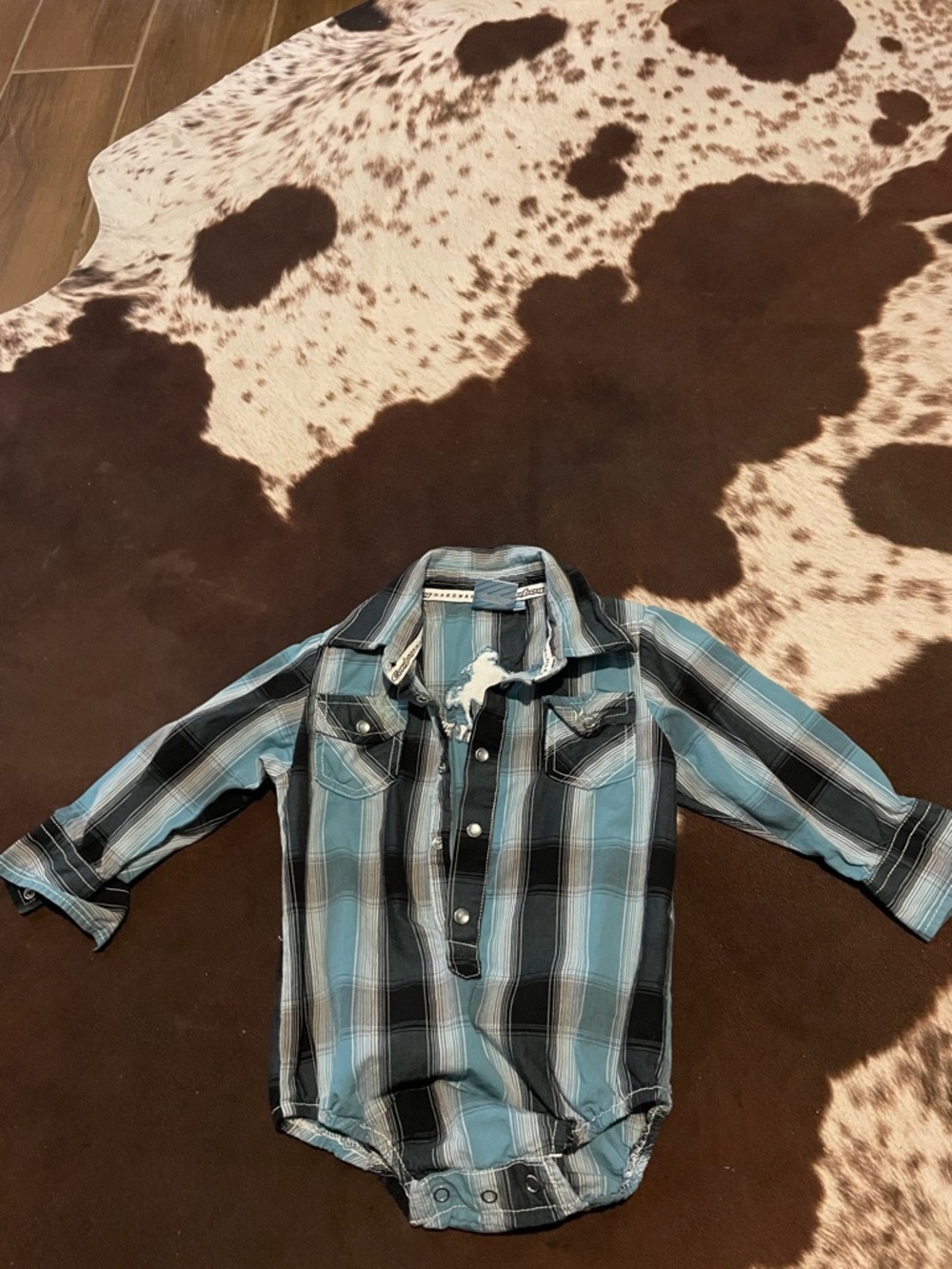 Plaid Button-Front Baby Shirt Bodysuit - Blue & Black